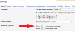 Gmail page size